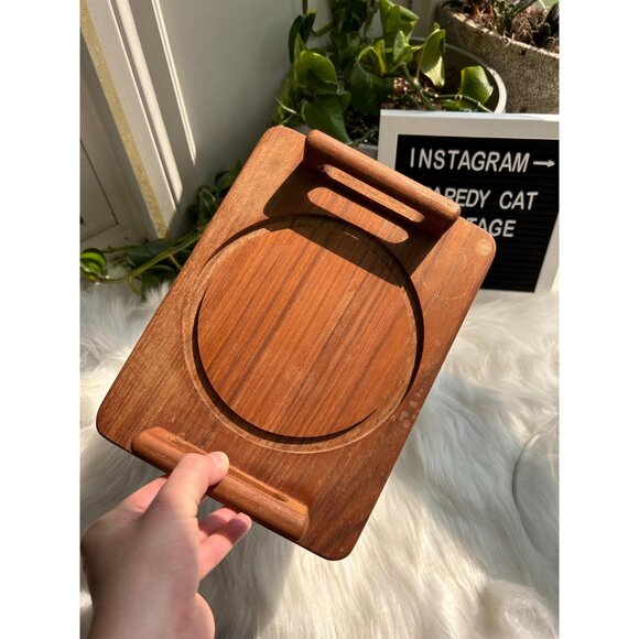 Wooden vintage cheese tray board glass dome top lidded charcuterie plastic - Picture 4 of 7